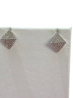 Silver Tone Pave Rhinestone Stud Earrings Diamond Shaped Clear Rhinestones 5/8"